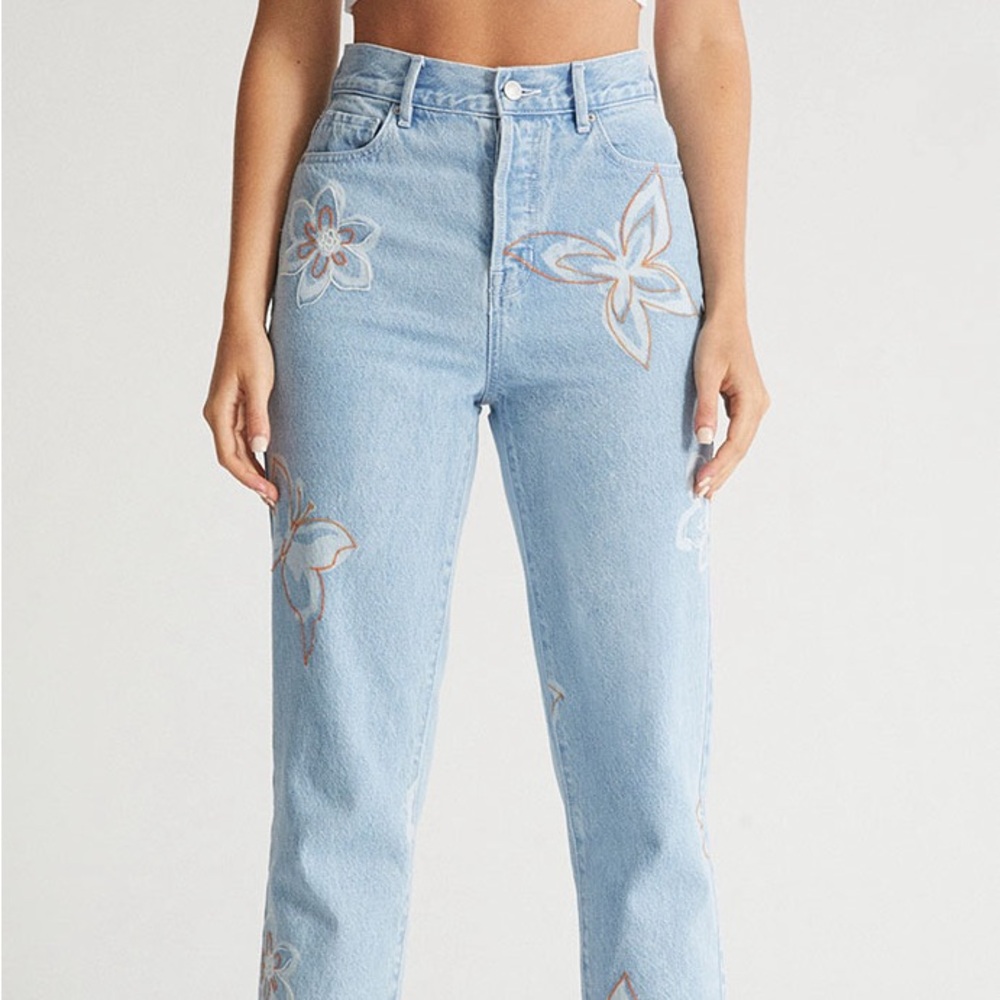 W22 Pacsun Eco Light Blue Butterfly High Waisted Jeans